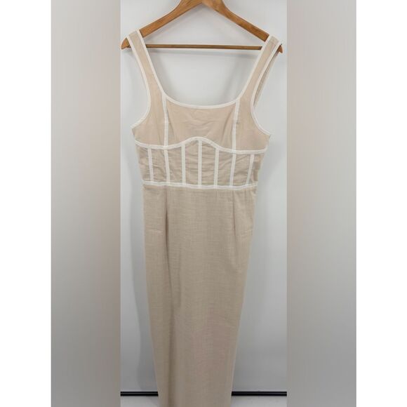 SABO Dresses & Skirts - Sabo Ricardo stone tan midi dress womens L NWT milkmaid nautical vacation resort